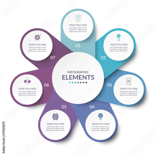 Vector infographic circle. Cycle diagram with 7 steps. Simple and accessible infographic design for report, business analytics, data visualization, social media and presentation. Easy editable.
