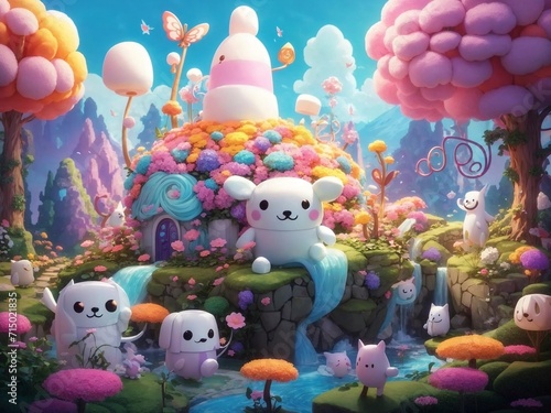 Enchanted Marshmallow Garden: A Whimsical Adventure in the Style of Adventure Time AI Generated © indika