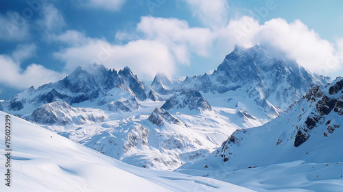 The serene beauty of the Alps adorned with pristine snow covering the towering peaks © Venka