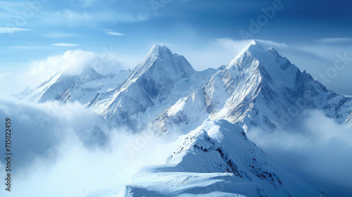 The serene beauty of the Alps adorned with pristine snow covering the towering peaks