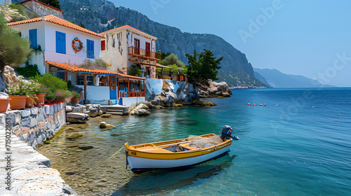 boat in a bay in greece photo