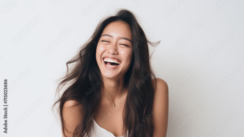 asian woman laughing and smiling. isolated on white background asian woman laughing and smiling. isolated on white background