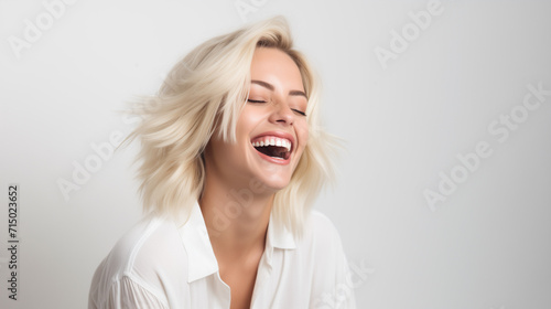 woman laughing and smiling. isolated on white background