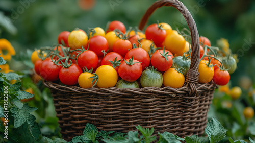 Harvest tomatoes in the garden