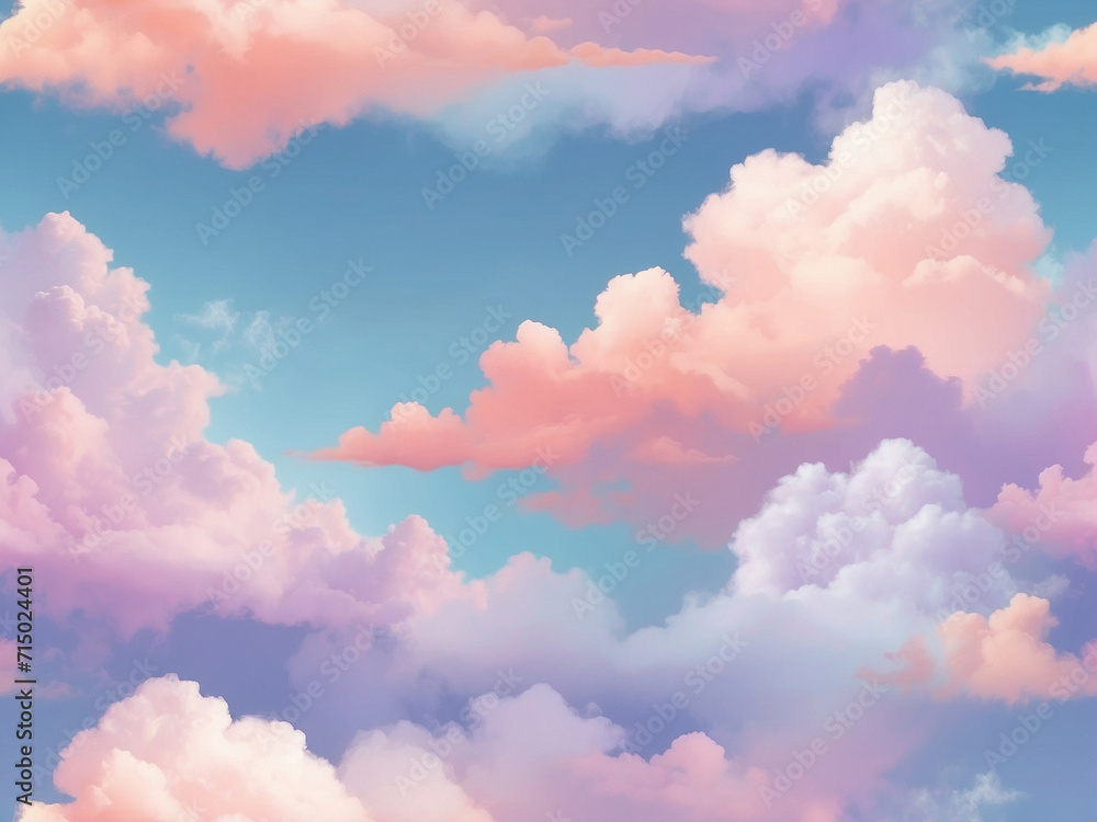 himsical Sky Symphony: Vibrant Illustration of Colorful Clouds Dancing in a Dreamy Celestial Canvas, A Burst of Fantasy, Generative AI.