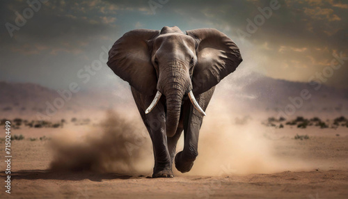 Amazing elephant with dust and sand on desert  © Olga