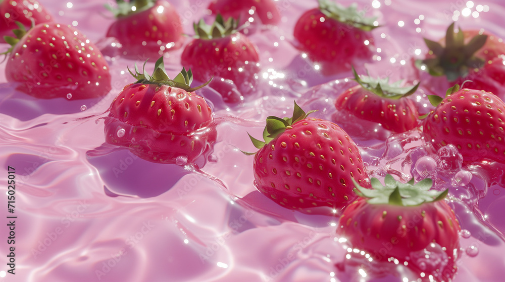 Fresh Strawberries Splashing into Creamy Milk - 3D Render Fresh Strawberries Splashing into Creamy Milk - 3D Render