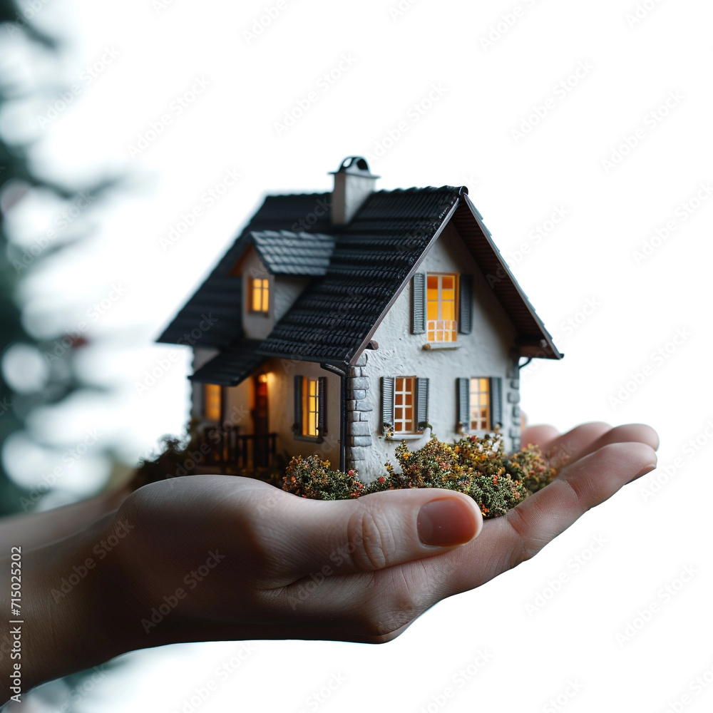 Hand holding model house for buy real estate concept Hand holding model house for buy real estate concept