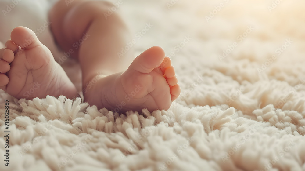 Baby feet on soft white blanket background Baby feet on soft white blanket background