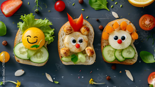 Creative and Healthy Food Presentation for Kids with Smiley Faces on Sandwiches