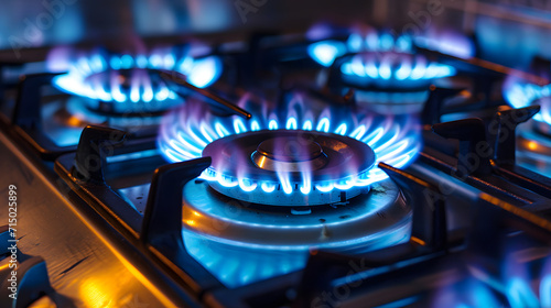 Blue Flames of Gas Stove Burner in Action with Visible Heat