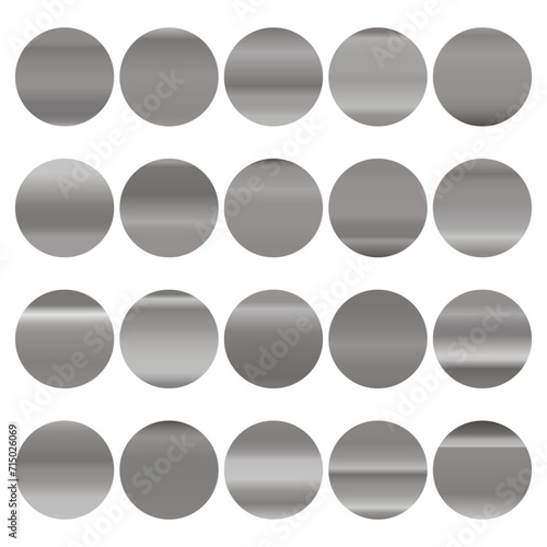 Metallic gradient collection with shiny silver hologram. Holographic foil texture, chrome metal gradation. Vector set for frame, ribbon, border, cover, banner, other design