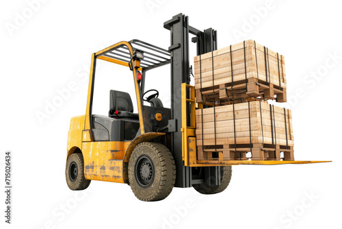 Forklift for working in warehouse isolated on white. Electric loader for loading goods photo