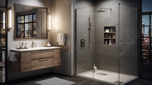 Modern Minimalist Bathroom Interior with Sleek Clean Lines and Stylish Design - AI-Generative