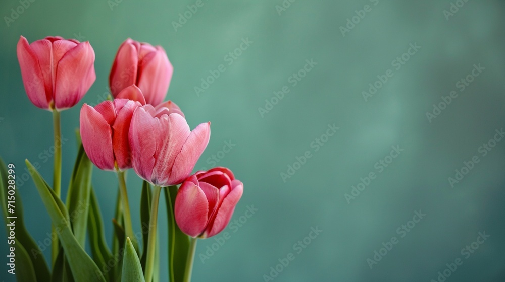 pink tulips on the green background