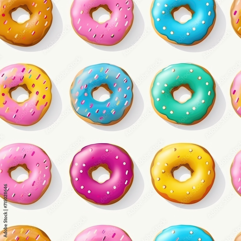 Fototapeta premium seamless pattern of colorful donuts on a white background