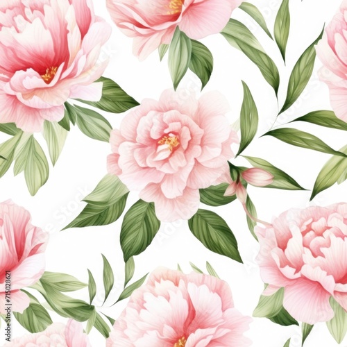 seamless pattern of peonies on a white background in watercolor
