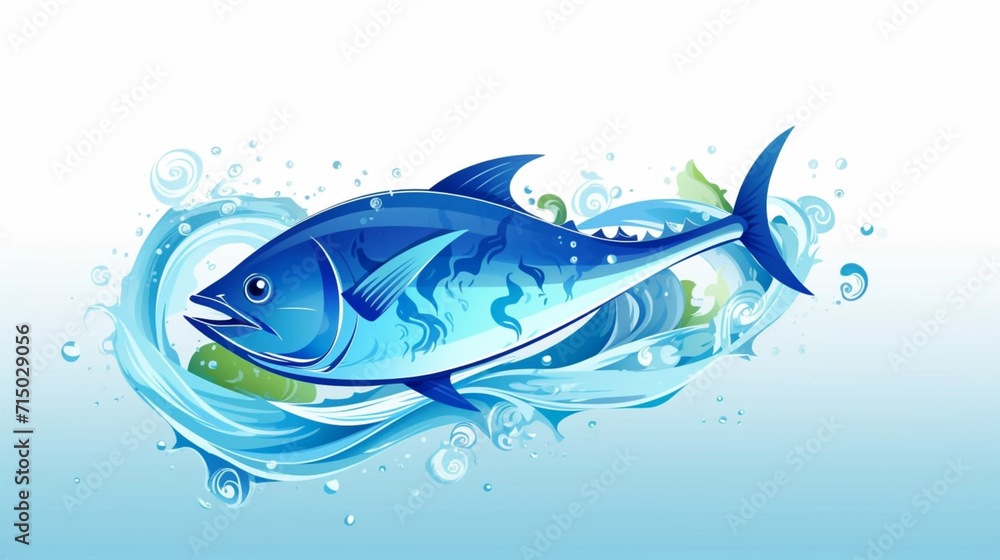 copy space, flat vector illustration, World tuna day, color illustration with the image of fish on waves in the water. Illustration for awareness of overfishing tuna and tuna-like species. copy space, flat vector illustration, World tuna day, color illustration with the image of fish on waves in the water. Illustration for awareness of overfishing tuna and tuna-like species.