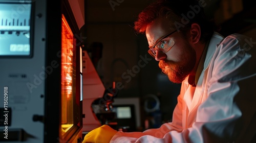 Scientist comparing photopositive and photonegative refractograph carefully