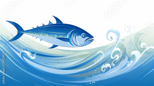 Wallpaper Mural copy space, flat vector illustration, World tuna day, color illustration with the image of fish on waves in the water. Illustration for awareness of overfishing tuna and tuna-like species. Torontodigital.ca