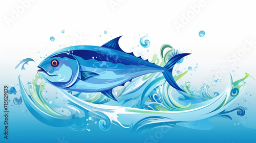 Wallpaper Mural copy space, flat vector illustration, World tuna day, color illustration with the image of fish on waves in the water. Illustration for awareness of overfishing tuna and tuna-like species. Torontodigital.ca