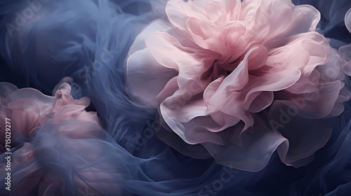Translucent petals of rose quartz floating on a background of deep indigo, creating a delicate dance.