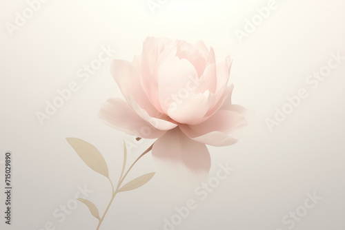 Minimalist Floral Design card with a Single Pale Pink Peony for Wedding Stationery