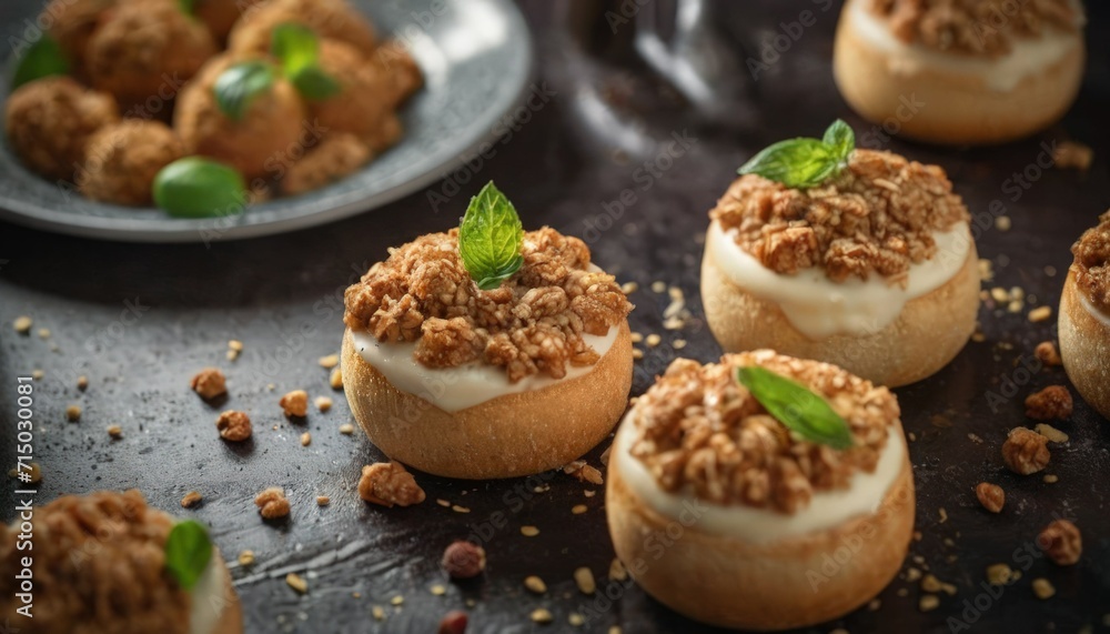 Gourmet stuffed mushrooms with cream and herbs.
Gourmet stuffed mushrooms with cream and herbs.
