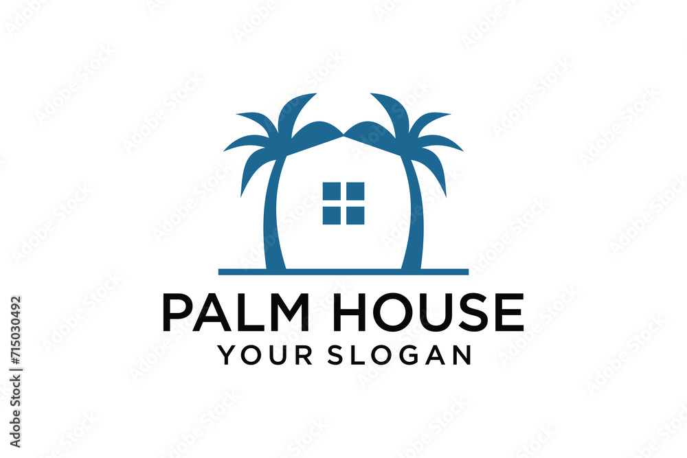 Minimalist palm house logo design vector icon illustration House vector graphic combined with palm tree logo design template