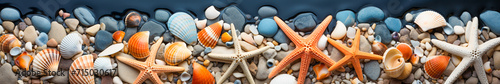 Top-Down Shot of Beach Sand, Sea Stones, and Shells photo