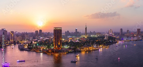 Cairo downtown panorama  Nile and the skyscrappers at night  Egypt