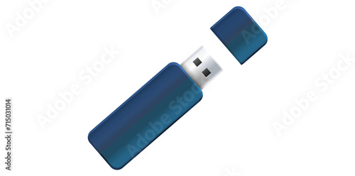 Flash Drive USB With Case Vector Illustration, Memory Storage Device Isolated On White Background.	