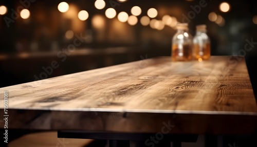 empty wood table top on abstract blurred restaurant and cafe background