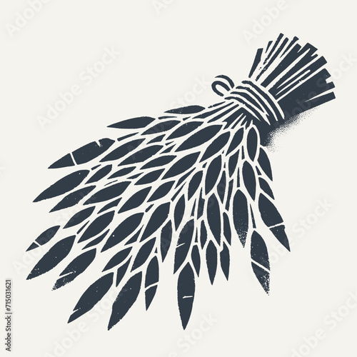 Bundle of Rice. Vintage block print style grunge effect vector illustration. Black and white.