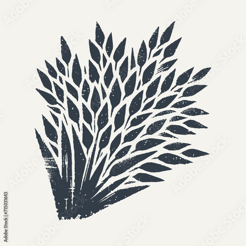 Bundle of Rice. Vintage block print style grunge effect vector illustration. Black and white.