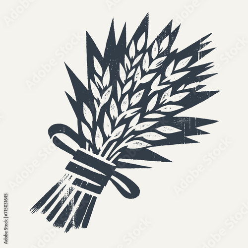 Bundle of Rice. Vintage block print style grunge effect vector illustration. Black and white.