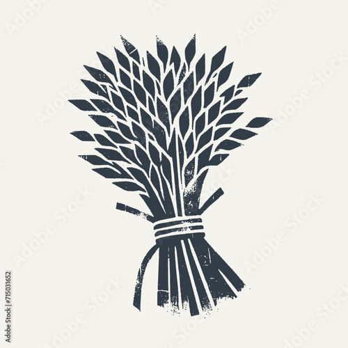 Bundle of Rice. Vintage block print style grunge effect vector illustration. Black and white.