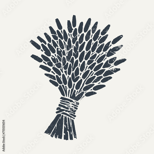 Bundle of Rice. Vintage block print style grunge effect vector illustration. Black and white.
