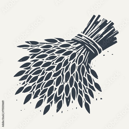 Bundle of Rice. Vintage block print style grunge effect vector illustration. Black and white.