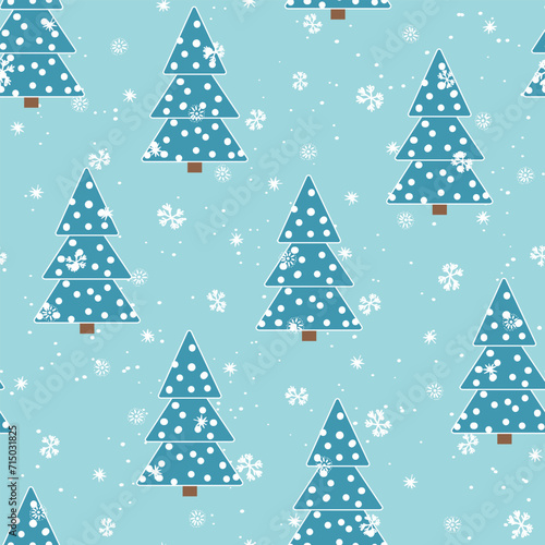 Winter seamless pattern with Christmas tree and snowflakes on color background. Vector illustration for fabric, textile wallpaper, posters, gift wrapping paper. Merry Christmas and New year Vector © Alla