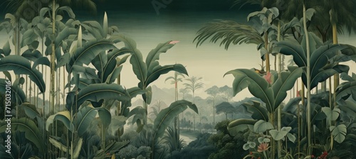 A Chinese painting depicting short banana trees photo
