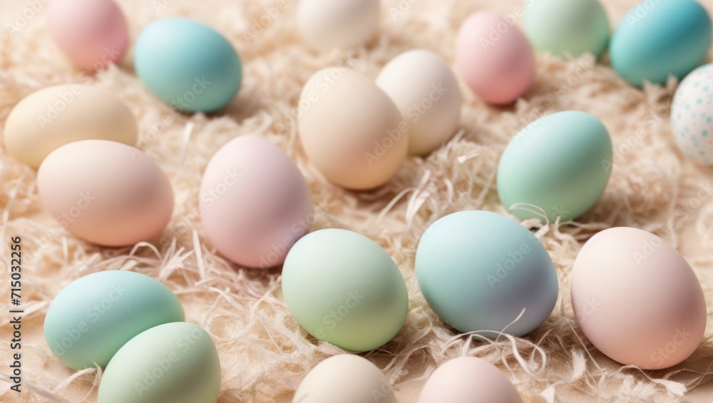 Colorful easter eggs in nest on light background, closeup Colorful easter eggs in nest on light background, closeup