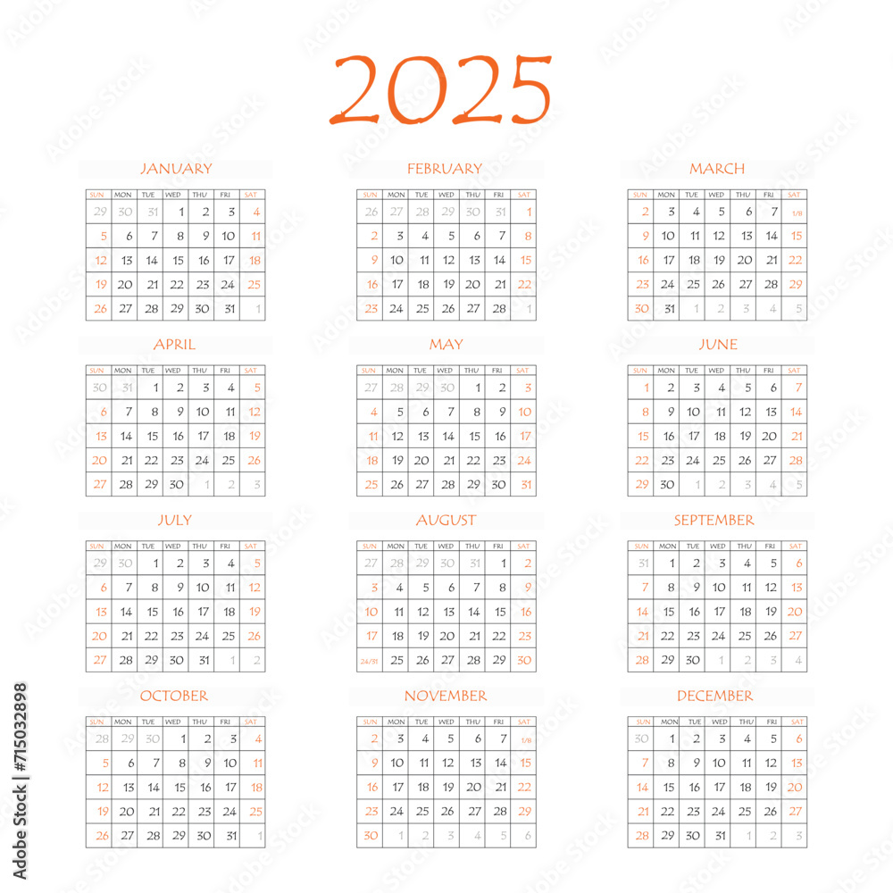 2025 Calendar Planner Corporate Week Template Layout 12 Months