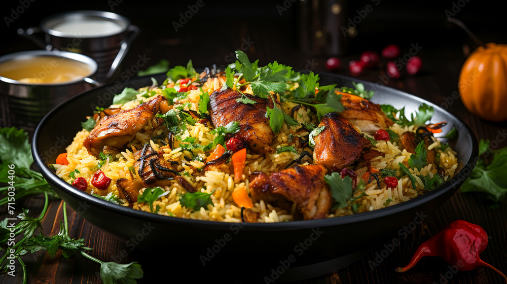 Chicken kabsa. Arabian national dish Chicken kabsa. Arabian national dish