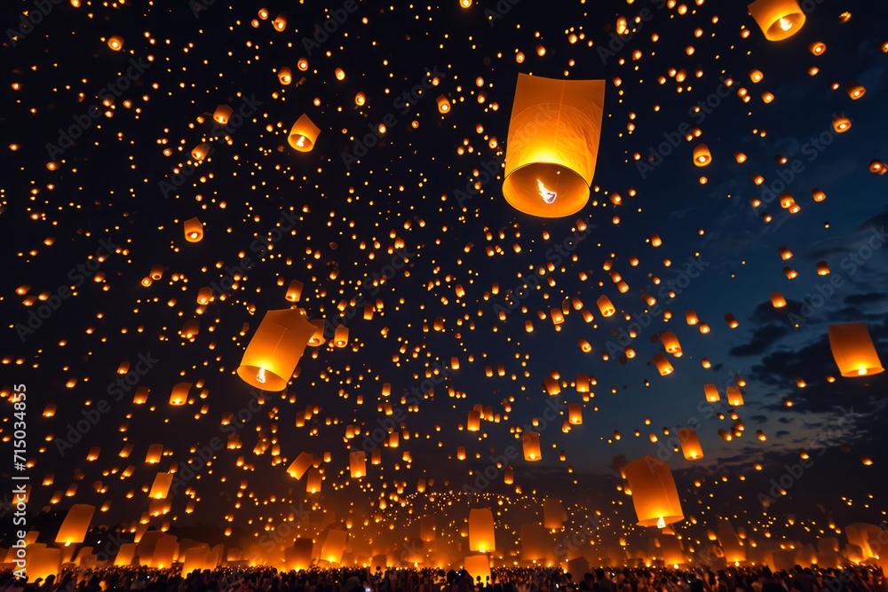 Obraz premium Sky Ablaze with Countless Floating Lanterns