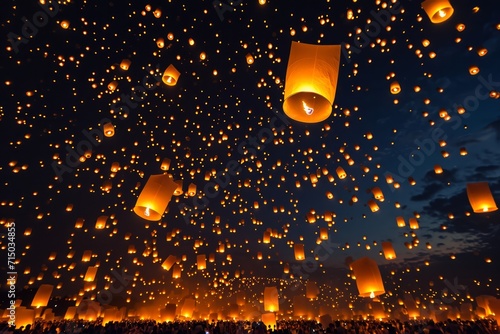 Sky Ablaze with Countless Floating Lanterns