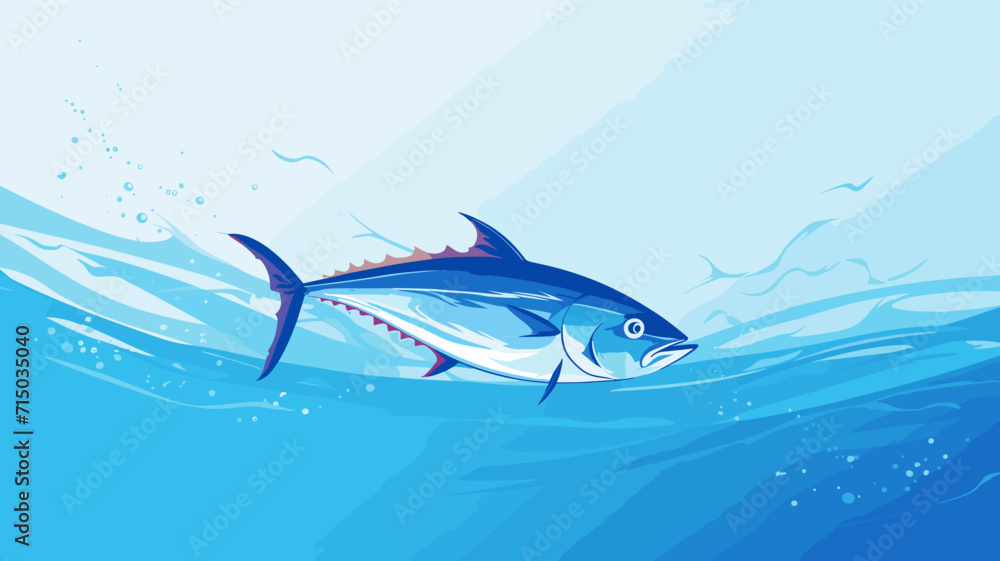 copy space, flat vector illustration, World tuna day, color illustration with the image of fish on waves in the water. Illustration for awareness of overfishing tuna and tuna-like species. copy space, flat vector illustration, World tuna day, color illustration with the image of fish on waves in the water. Illustration for awareness of overfishing tuna and tuna-like species.