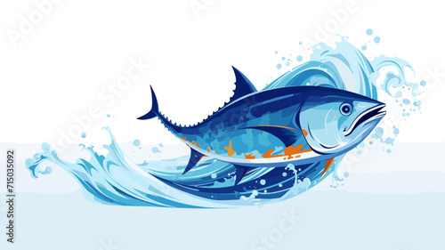 copy space, flat vector illustration, World tuna day, color illustration with the image of fish on waves in the water. Illustration for awareness of overfishing tuna and tuna-like species.