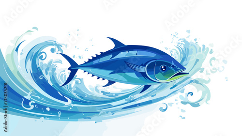 copy space, flat vector illustration, World tuna day, color illustration with the image of fish on waves in the water. Illustration for awareness of overfishing tuna and tuna-like species.