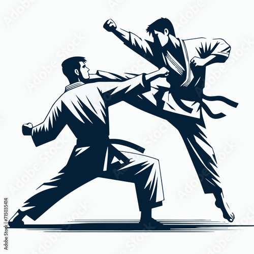 Illustration of two men fighting karate and taekwondo 